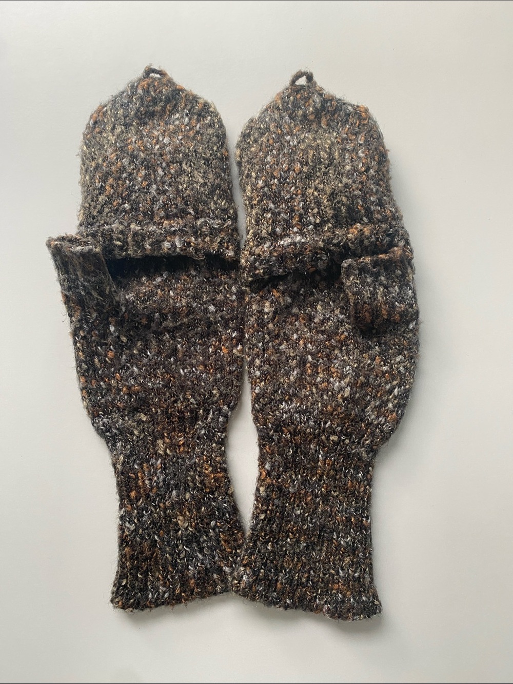 Anthropologie Brown Speckled Convertible Knit Mittens